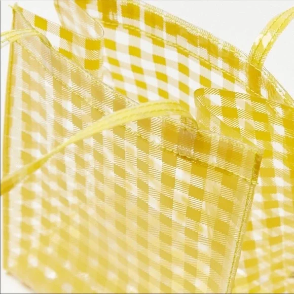 $3/20 Urban Outfitters Yellow Hello Gingham Plaid Printed Clear Mini Tote Bag - Picture 5 of 8